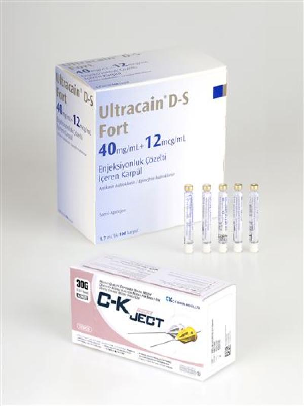 Ultracain-Ds Forte 2 Ml 40 Mg/Ml+12 Mcg/Ml Artikain, Epinefrin Etken Maddleli Karpul, 100 Karpul/Kutu, Karpül İğnesi 100Ad./Kt. Hediyeli