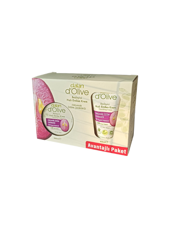 Dalan D'Olive Organik Üzüm Çekirdeği Besleyici Hızlı Emilen Krem Kavanoz 300 ml + Tüp 60 ml
